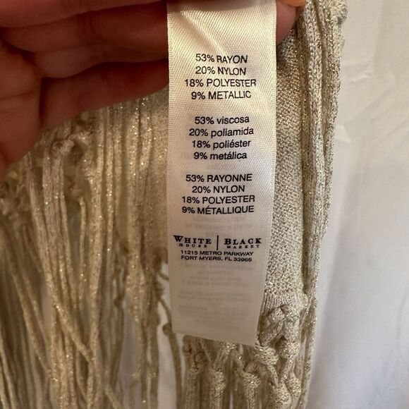 White House Black Market Size XS Fringed Tunic Gold Ivory Metallic Asymmetric - Picture 5 of 5